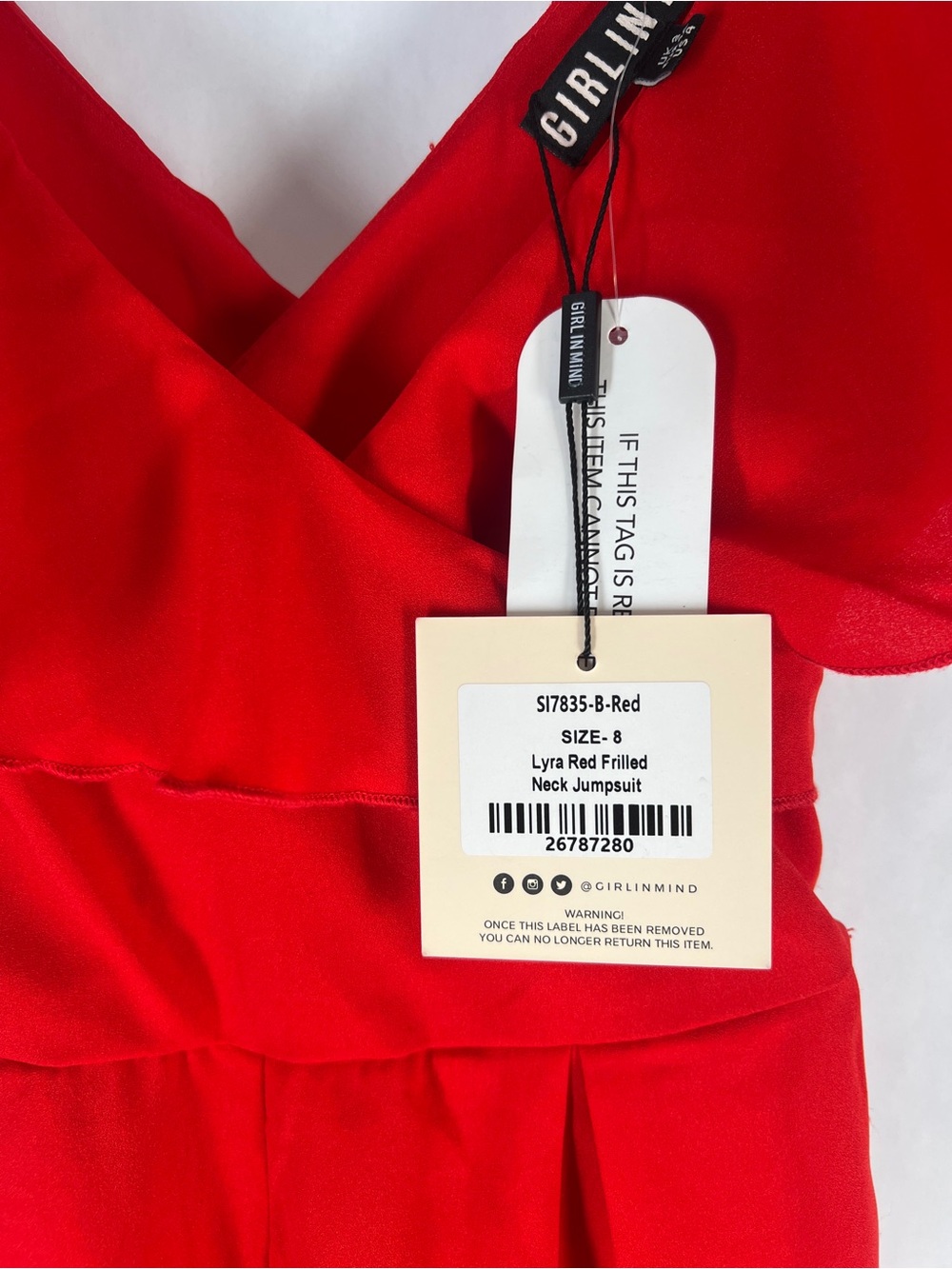Red Ruffle V-Neck Jumpsuit - Picture 8 of 14